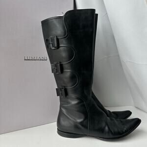 Lumiani (11) Taorima Black Leather Pointed Toe Tall Riding Boots- Quiet Luxury